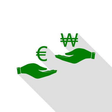El el üzerinden Döviz Alım Satım. Euro ve kazandı. Yeşil simge düz stil gölge yolu ile.