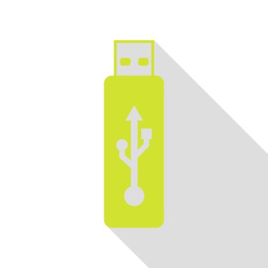 Vektör Usb birden parlamak götürmek işareti. Düz stil gölge yolu ile armut simgesi.
