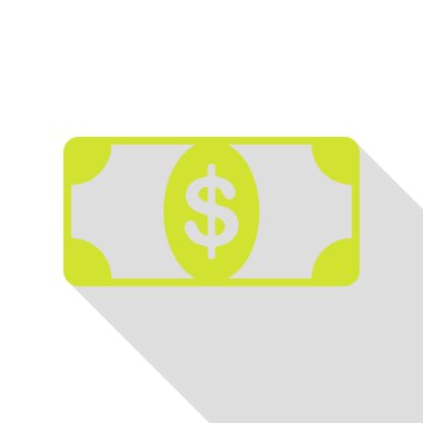 Banknot dolar işareti. Düz stil gölge yolu ile armut simgesi.