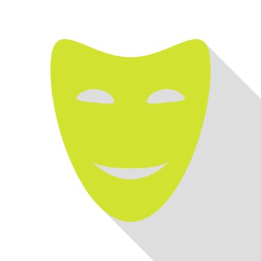 Komedi Tiyatro maskeleri. Düz stil gölge yolu ile armut simgesi.