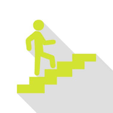 Adam merdivenlerde gidiyor. Düz stil gölge yolu ile armut simgesi.