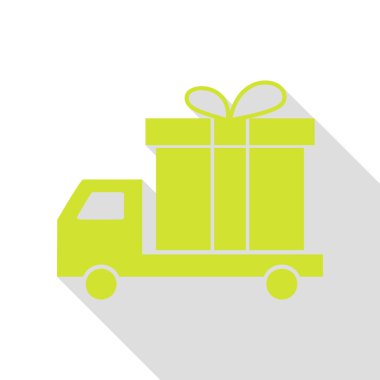 Teslim hediye işareti. Düz stil gölge yolu ile armut simgesi.