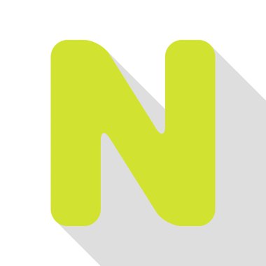 N harfi işareti şablon öğesi tasarım. Düz stil gölge yolu ile armut simgesi.