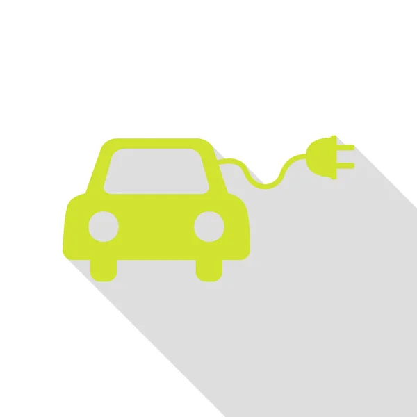 Eco ηλεκτρικό αυτοκίνητο σημάδι. Αχλάδι εικονίδιο με επίπεδη στυλ σκιάς διαδρομή. — Διανυσματικό Αρχείο