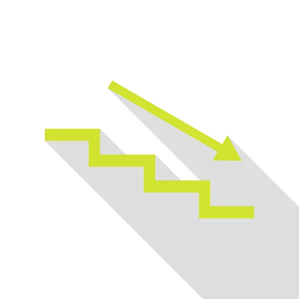 Treppe runter mit Pfeil. Birnensymbol mit flachem Schattenpfad. — Stockvektor