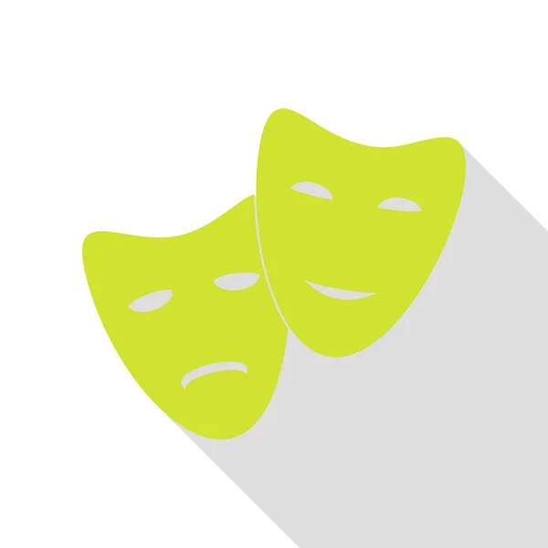 Theaterikone mit glücklichen und traurigen Masken. Birnensymbol mit flachem Schattenpfad. — Stockvektor