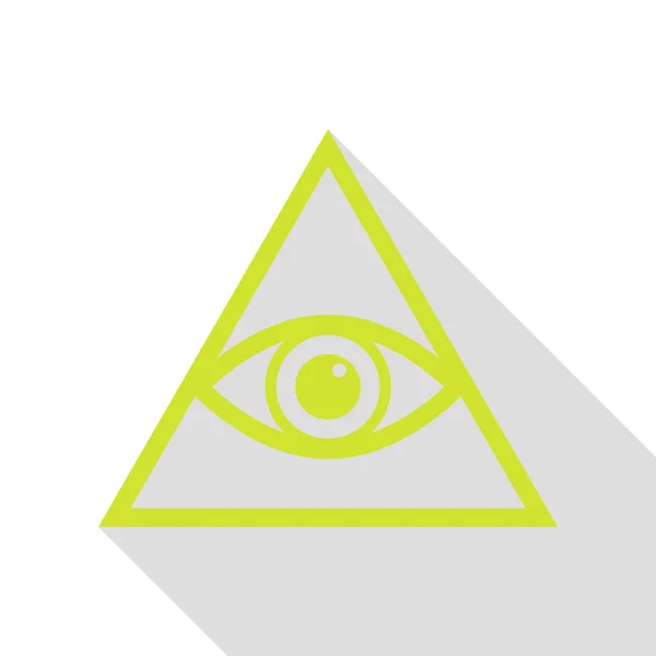 Tous voyant le symbole de la pyramide des yeux. Franc-maçon et spirituel. Icône de poire avec chemin d'ombre de style plat . — Image vectorielle