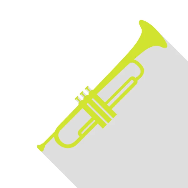 Instrumento musical Signo de trompeta. Icono de pera con camino de sombra de estilo plano . — Vector de stock