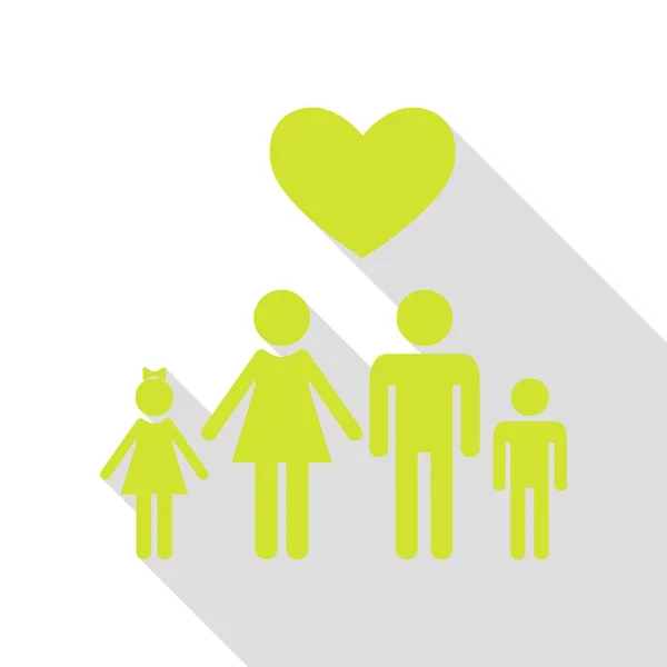 Symbole de famille avec cœur. Mari et femme sont gardés les mains des enfants. L'amour. Icône de poire avec chemin d'ombre de style plat . — Image vectorielle