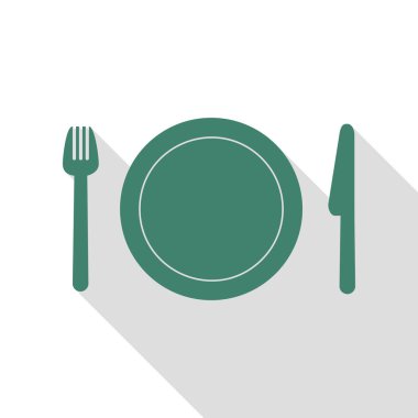 Çatal, plaka ve bıçak. Veridian simgesi düz stil gölge yolu ile.