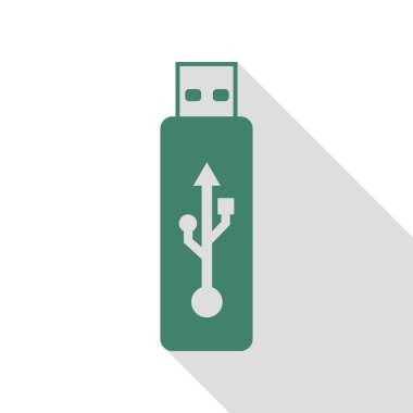 Vektör Usb birden parlamak götürmek işareti. Veridian simgesi düz stil gölge yolu ile.