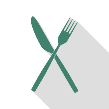 Çatal ve bıçak oturum açın. Veridian simgesi düz stil gölge yolu ile.