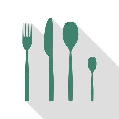 Çatal kaşık ve bıçak oturum açın. Veridian simgesi düz stil gölge yolu ile.