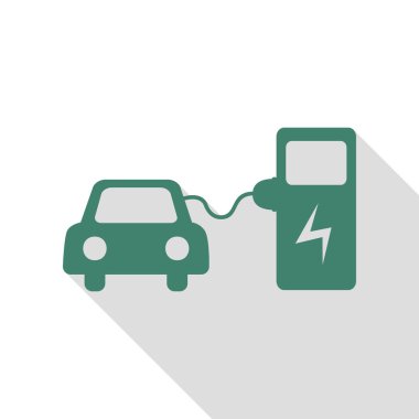 Elektrikli Araba pil şarj işaret. Veridian simgesi düz stil gölge yolu ile.