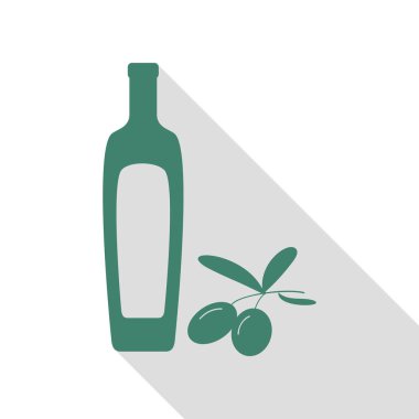 Siyah Zeytin dalı zeytinyağı şişesi işareti ile. Veridian simgesi düz stil gölge yolu ile.