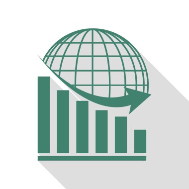 Dünya ile azalan grafiği. Veridian simgesi düz stil gölge yolu ile.