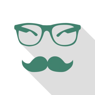 Bıyık ve gözlük işareti. Veridian simgesi düz stil gölge yolu ile.