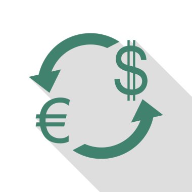 Döviz Alım Satım işareti. Euro ve dolar. Veridian simgesi düz stil gölge yolu ile.