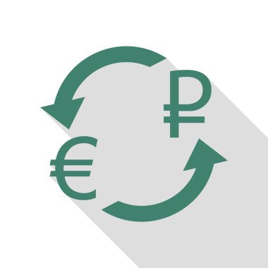 Döviz Alım Satım işareti. Euro ve Rusya Rublesi. Veridian simgesi düz stil gölge yolu ile.