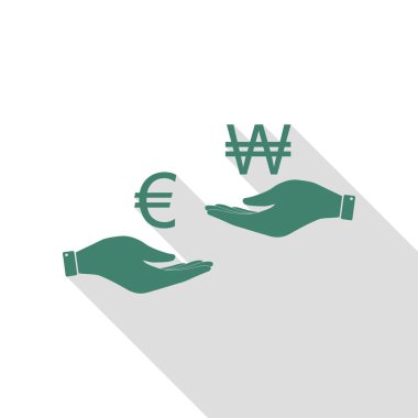 El el üzerinden Döviz Alım Satım. Euro ve kazandı. Veridian simgesi düz stil gölge yolu ile.