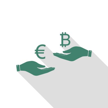 El el üzerinden Döviz Alım Satım. Euro Bitcoin bir. Veridian simgesi düz stil gölge yolu ile.