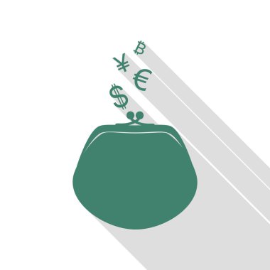 M-cüzdan para birimi simgelerini işaretiyle. Veridian simgesi düz stil gölge yolu ile.