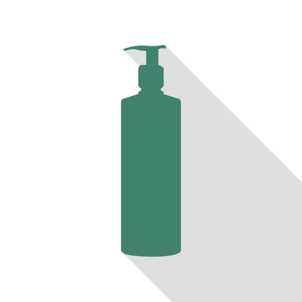 Gel, schiuma o sapone liquido. Dispenser pompa bottiglia di plastica silhouette. Icona veridiana con percorso ombra in stile piatto . — Vettoriale Stock