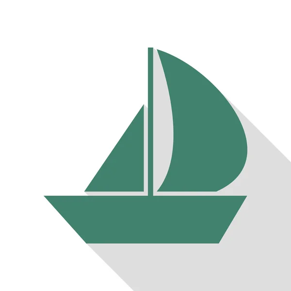 Señal de barco de vela. Icono de verificación con camino de sombra de estilo plano . — Vector de stock