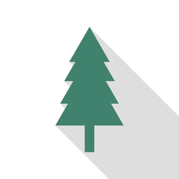 Új év tree jele. Lapos stílusú shadow elérési Veridian ikon. — Stock Vector