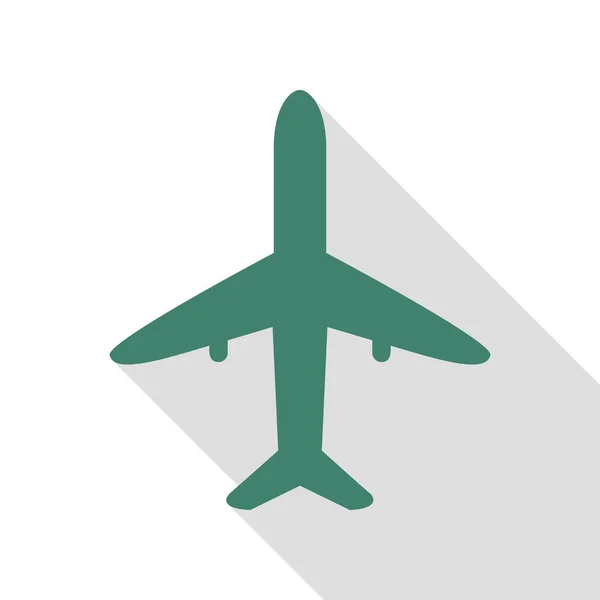 Repülőgép jel illusztráció. Lapos stílusú shadow elérési Veridian ikon. — Stock Vector