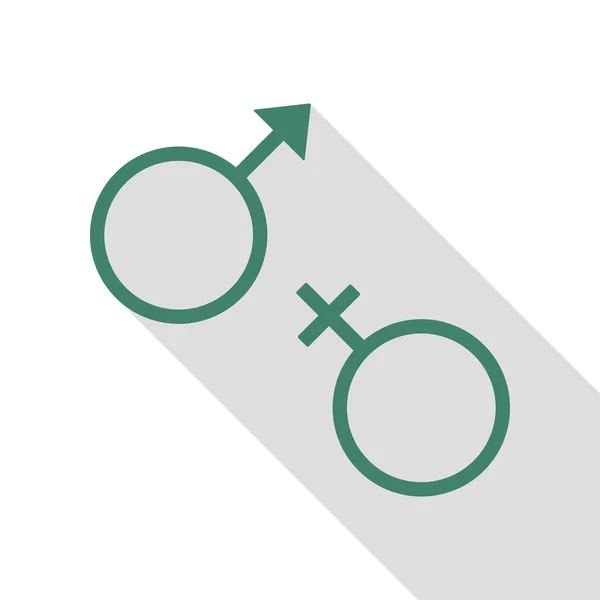 Σημάδι σύμβολο του σεξ. Veridian εικονίδιο με επίπεδη στυλ σκιάς διαδρομή. — Διανυσματικό Αρχείο