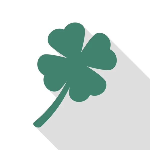 Leaf clover teken. Veridian pictogram met vlakke stijl schaduw pad. — Stockvector