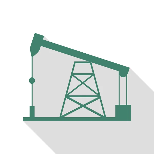 Olie drilling rig teken. Veridian pictogram met vlakke stijl schaduw pad. — Stockvector