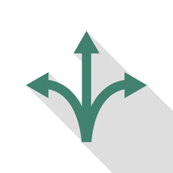 3 ウェイ方向矢印標識。フラット スタイルのシャドウのパスとベリディアン アイコン. — ストックベクタ
