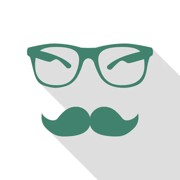 Moustache et lunettes signent. Icône Veridian avec chemin d'ombre de style plat . — Image vectorielle