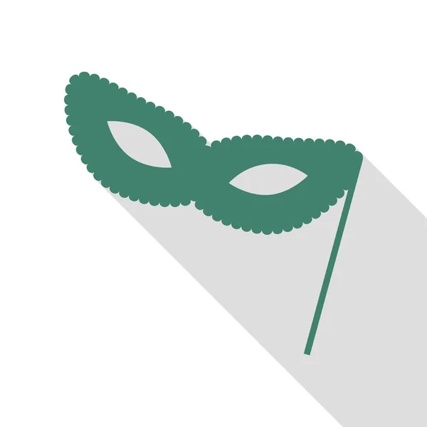Знак традиционной венецианской карнавальной декоративной маски. Иконка Veridian с плоской теневой дорожкой . — стоковый вектор