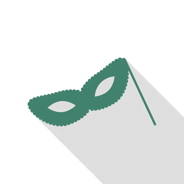 Carnaval veneciano tradicional Signo de máscara decorativa. Icono de verificación con camino de sombra de estilo plano . — Vector de stock