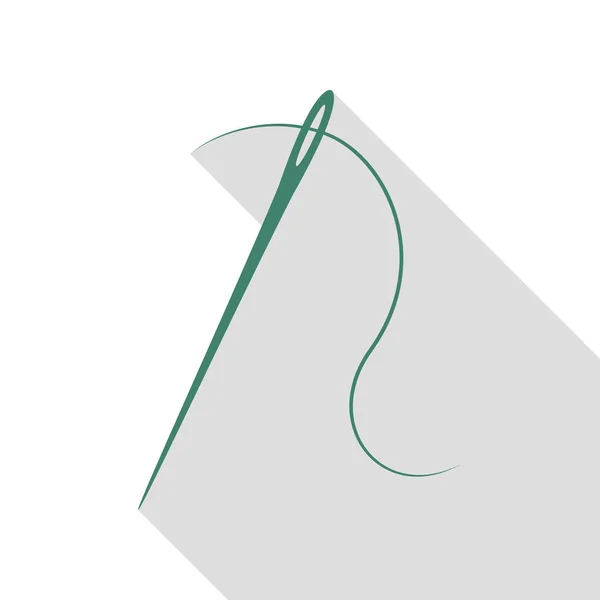 Aguja con hilo. Aguja de coser, aguja para coser. Icono de verificación con camino de sombra de estilo plano . — Vector de stock