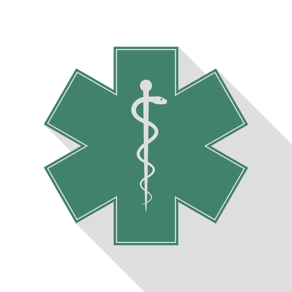 Simbolo medico dell'Emergenza o Stella della Vita. Icona veridiana con percorso ombra in stile piatto . — Vettoriale Stock