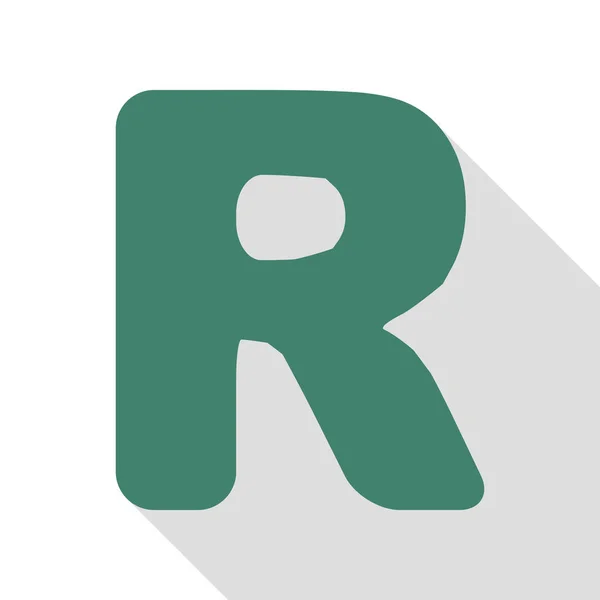 R サインはデザイン テンプレートの要素です。フラット スタイルのシャドウのパスとベリディアン アイコン. — ストックベクタ