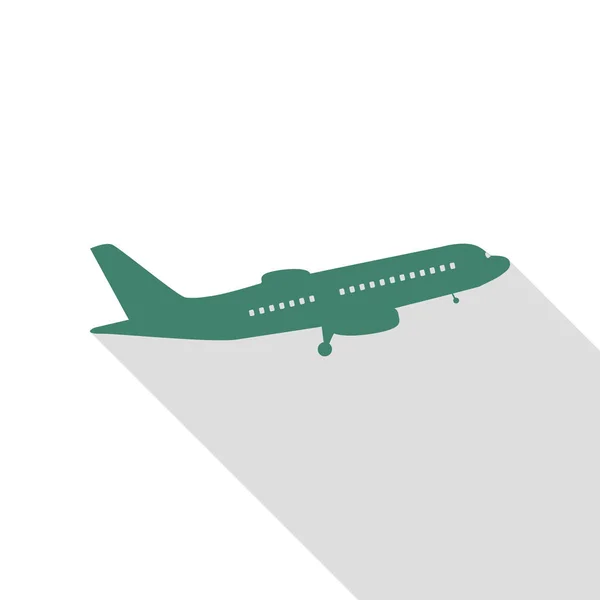 Letící letadlo znamení. Boční pohled. Veridian ikona s ploché styl stínu cestou. — Stockový vektor