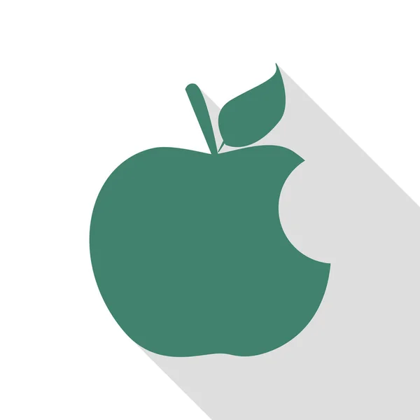 Muerde el signo de manzana. Icono de verificación con camino de sombra de estilo plano . — Vector de stock