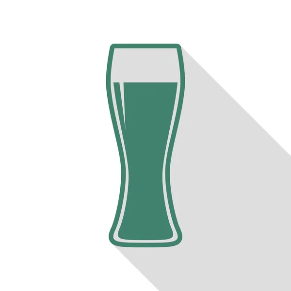 Bier glas teken. Veridian pictogram met vlakke stijl schaduw pad. — Stockvector