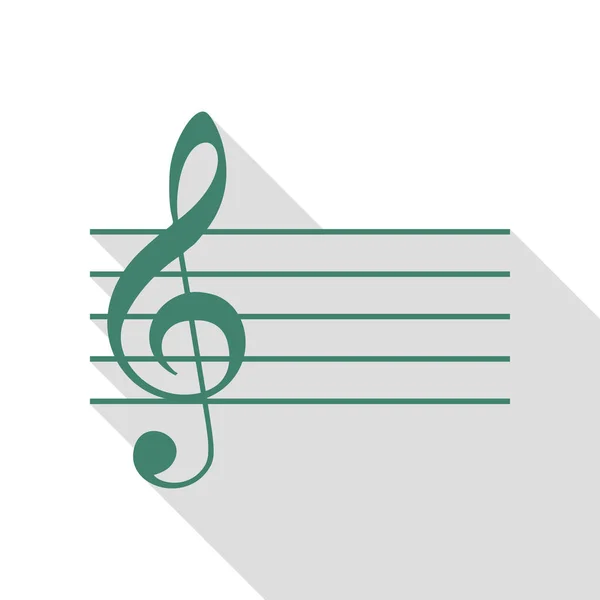 Musique violon clef signe. Clef-G. Icône Veridian avec chemin d'ombre de style plat . — Image vectorielle