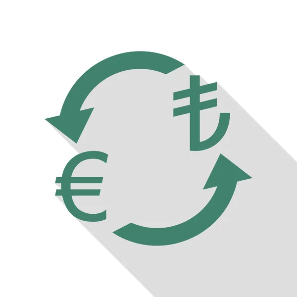 Signo de cambio de divisas. Euro y Turquía Lira. Icono de verificación con camino de sombra de estilo plano . — Vector de stock