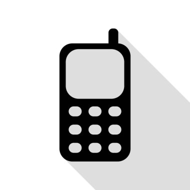 Cep telefonu işareti. Düz stil gölge yolu ile siyah simgesi.