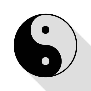 Ying yang sembolü uyum ve denge. Düz stil gölge yolu ile siyah simgesi.