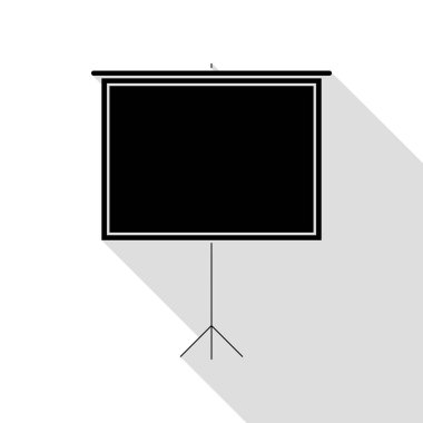 Boş projeksiyon perdesi. Düz stil gölge yolu ile siyah simgesi.