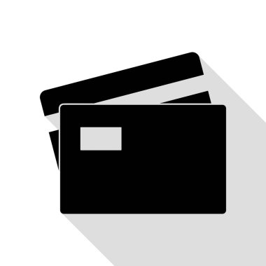 Kredi kartı işareti. Düz stil gölge yolu ile siyah simgesi.