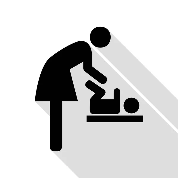 Symbole pour les femmes et les bébés, changement de bébé. Icône noire avec chemin d'ombre de style plat . — Image vectorielle